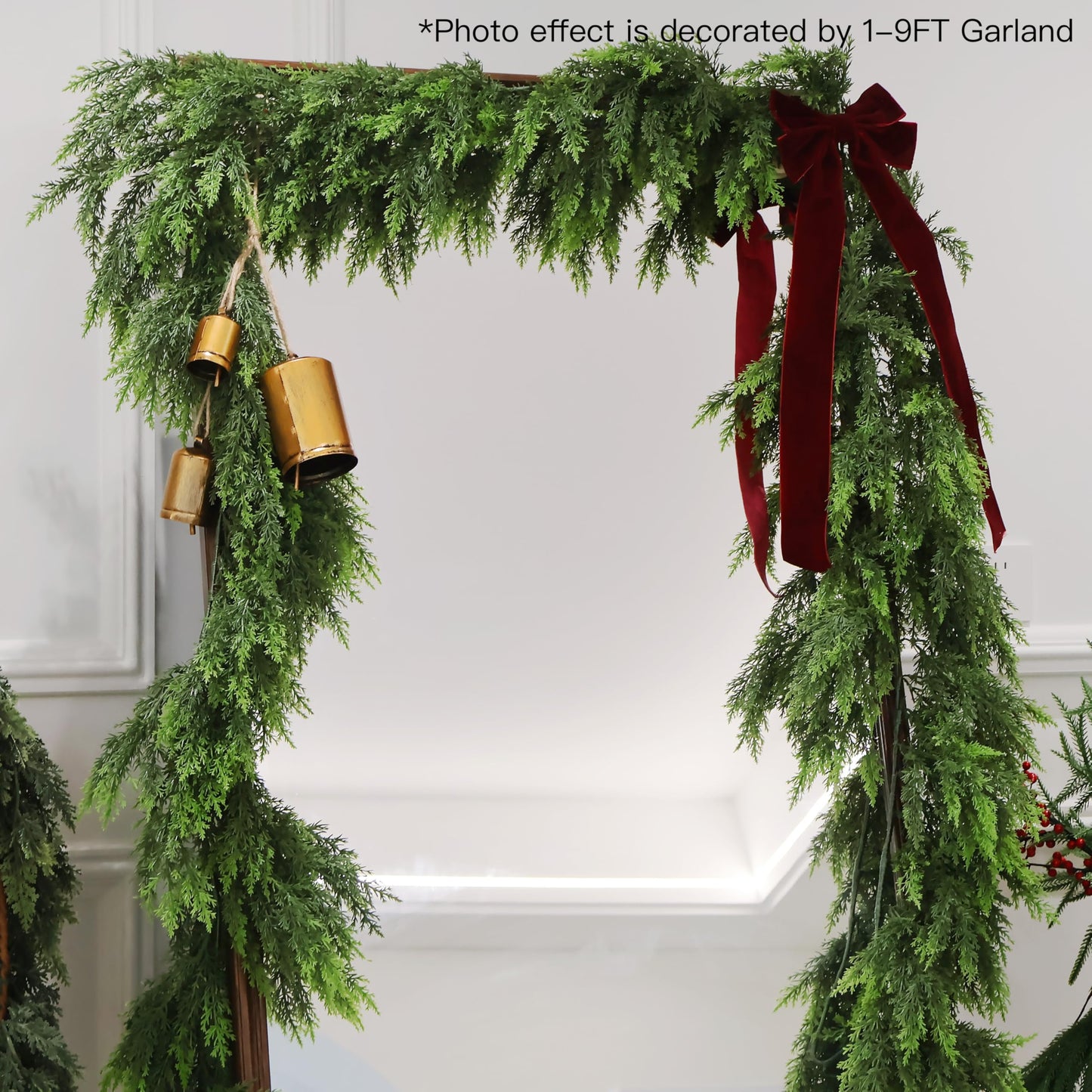 2PCS 9FT Christmas Cedar Garland Artificial Realistic Green Faux Real Touch Winter Pine Garland for Mantle Fireplace Wall Table Indoor Outdoor Decorations