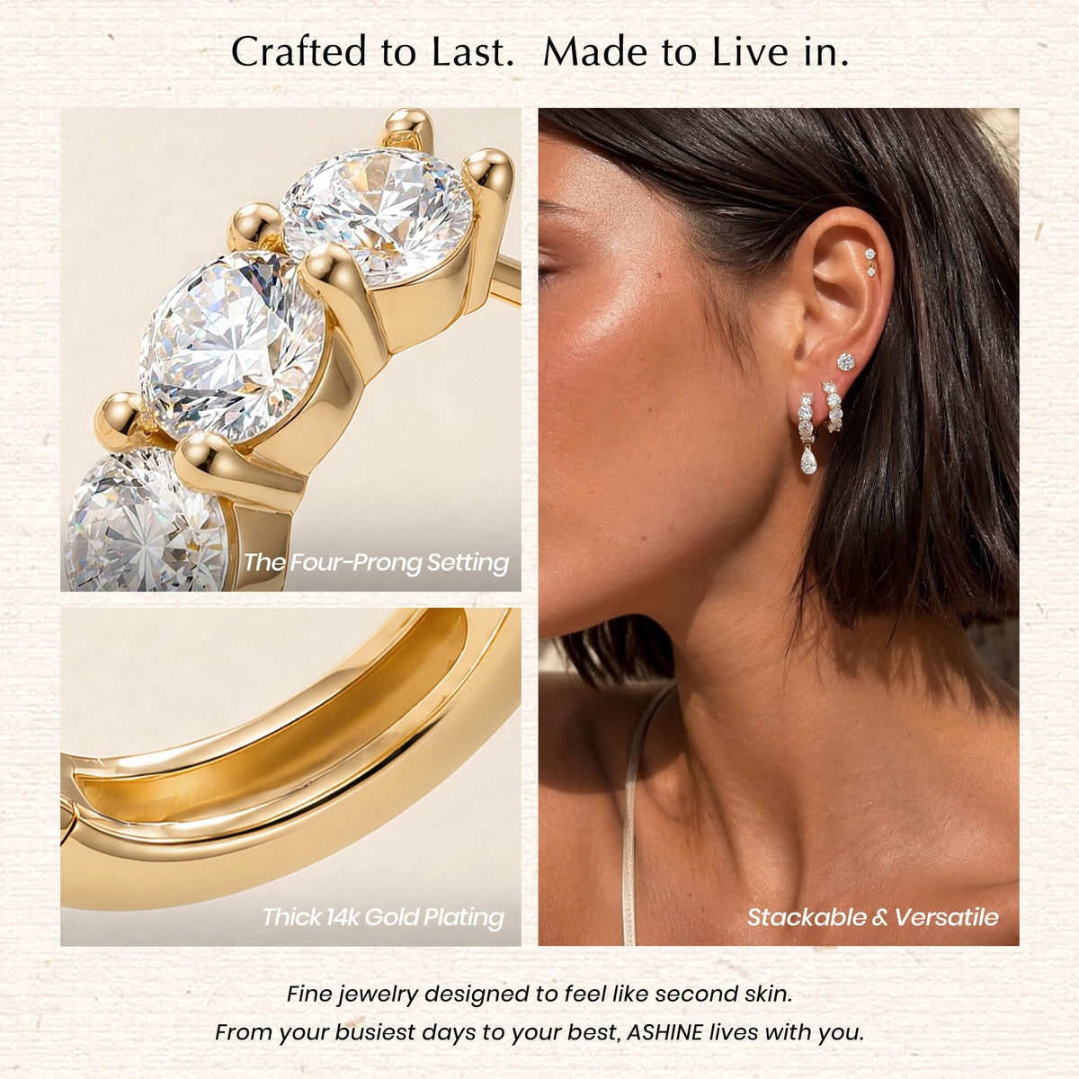 ASHINE Diamond Look Pear Huggie Earrings, 14K Gold Plated CZ Drops