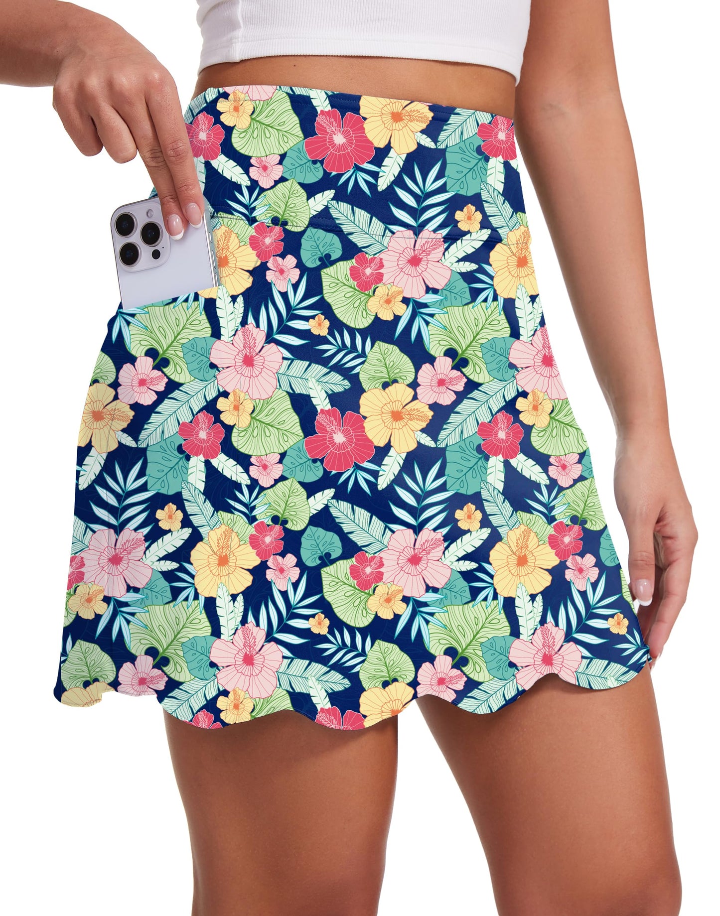 M Moteepi Skorts for Woman with Pockets 16" Golf Athletic Skirts Scalloped Hem Tennis Skirt Dressy Casual