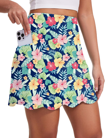 M Moteepi Skorts for Woman with Pockets 16" Golf Athletic Skirts Scalloped Hem Tennis Skirt Dressy Casual