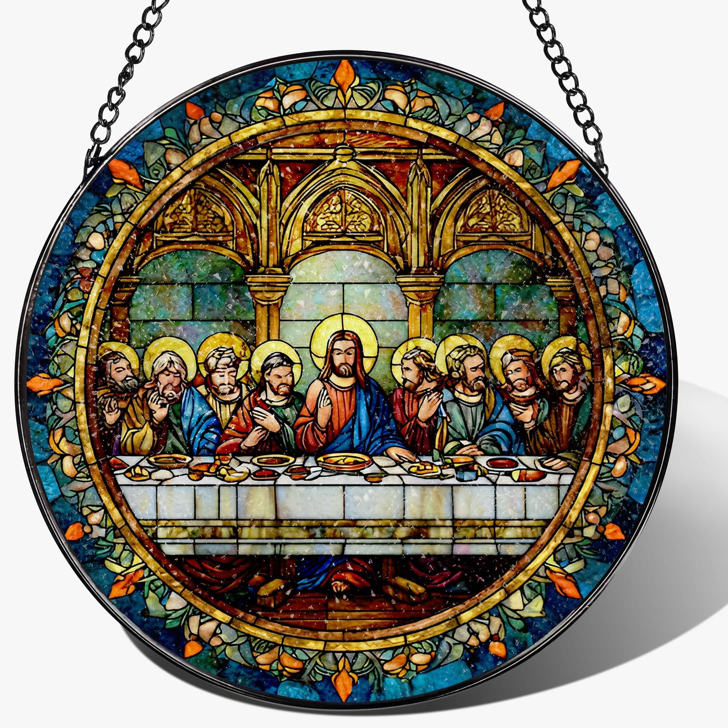 8-Inch Jesus with Cardinals Suncatcher Ornament, Stained Glass Window Hanging & Religious Christmas Ornament, Christian Window Decor — Memorial Gift, Christian Gifts for Her, Religious Gifts