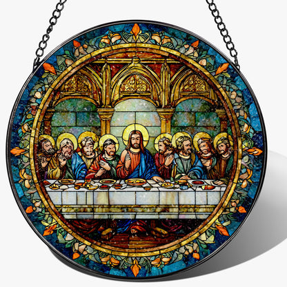 8-Inch Jesus with Cardinals Suncatcher Ornament, Stained Glass Window Hanging & Religious Christmas Ornament, Christian Window Decor — Memorial Gift, Christian Gifts for Her, Religious Gifts