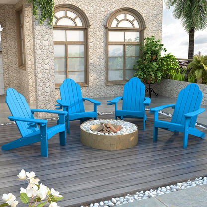 LUE BONA HDPS Adirondack Chairs Set, Fire Pit Outdoor Chair Weather Resistant with Cup Holder, Modern Plastic Chair Plastic for Patio, Deck, Proch, 350LBS, 4 Set, Dark Brown