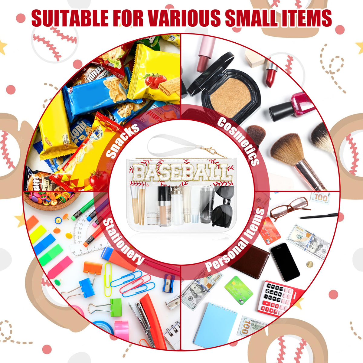 BuyCard Soccer Gift Makeup Bag with Chenille Letter Patch, Clear Cosmetic Pouch PVC Organizer Purse, Waterproof Travel Bag, Portable Toiletry Storage Bag for Her Friends