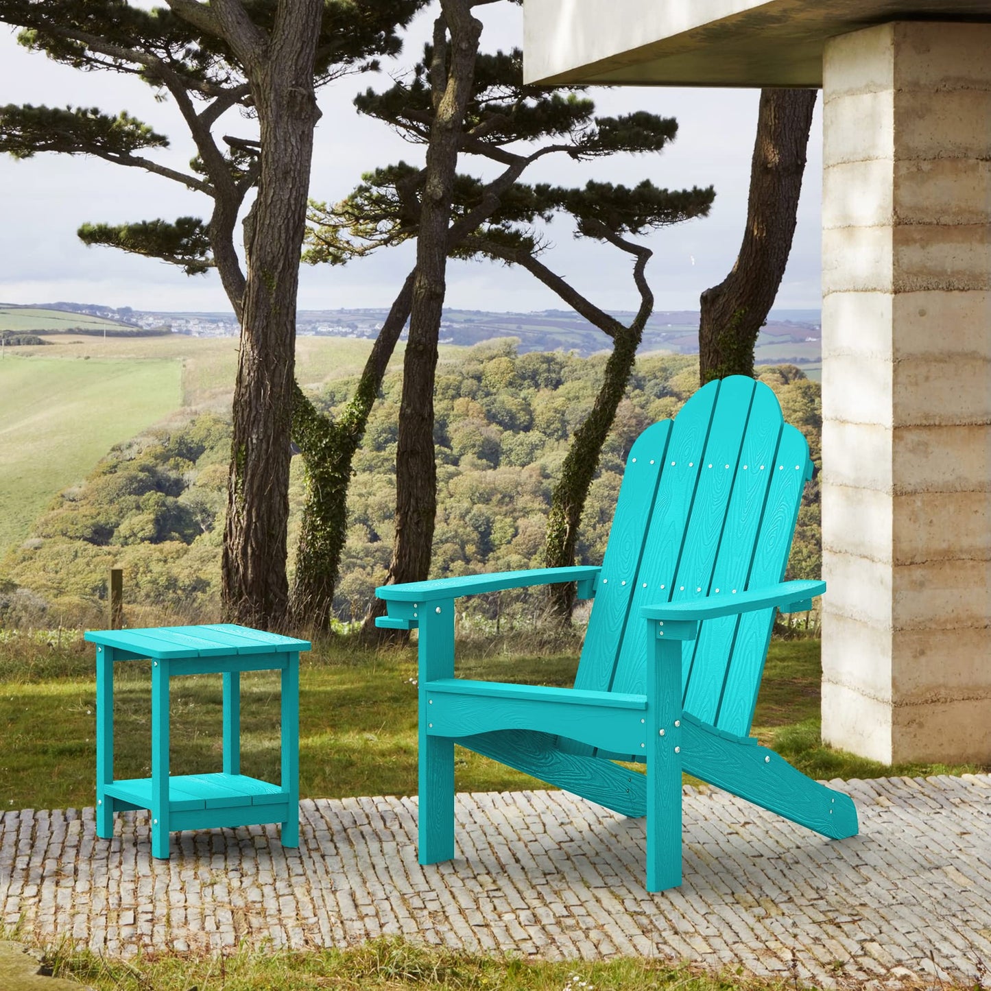 LUE BONA HDPS Adirondack Chairs Set, Fire Pit Outdoor Chair Weather Resistant with Cup Holder, Modern Plastic Chair Plastic for Patio, Deck, Proch, 350LBS, 4 Set, Dark Brown