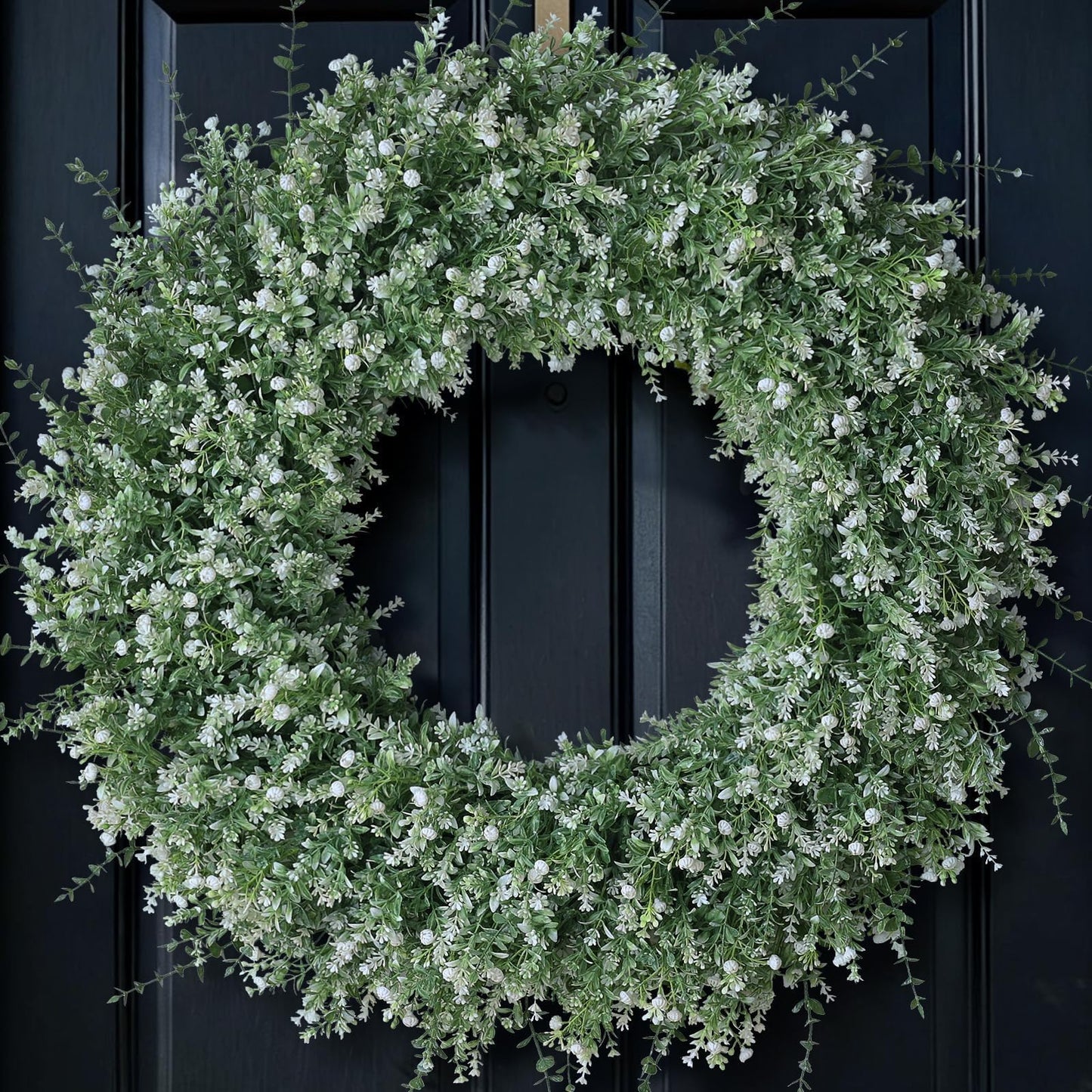 32" Large Artificial Eucalyptus Wreath for Front Door(White-Green) | Weather Resistant,Lifelike Eucalyptus Lavender with Babys Breath Flowers Wreath,for Home Farmhouse Wall Year-Round Use Decor