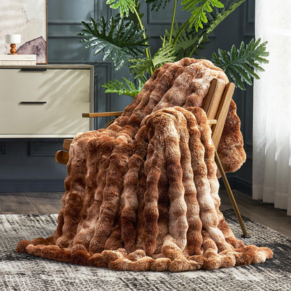 Cozy Bliss Faux Fur Throw Blanket for Couch, Fuzzy Soft Plush Thick Bubble Blanket for Sofa Bedroom Living Room, 50 * 60 Inches Tie Dye Pink