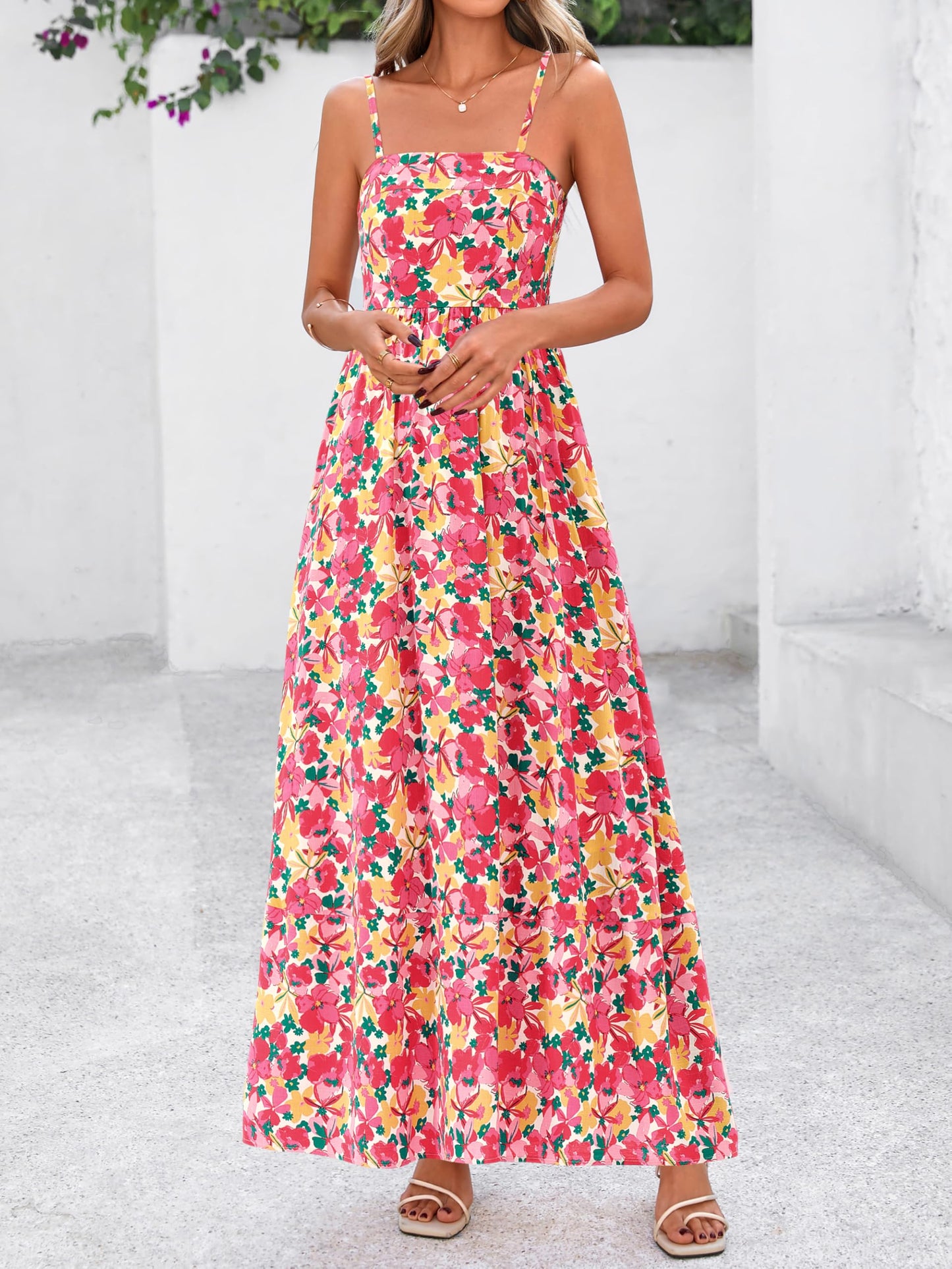 PRETTYGARDEN Women’s Boho Floral Striped Summer Maxi Dress