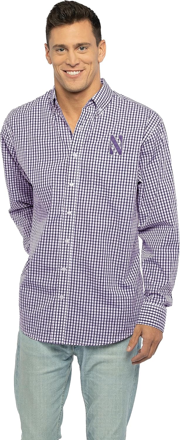 Vantage Men's Collegiate Easy-Care Long Sleeve Gingham Check Button Down Shirt