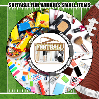 BuyCard Soccer Gift Makeup Bag with Chenille Letter Patch, Clear Cosmetic Pouch PVC Organizer Purse, Waterproof Travel Bag, Portable Toiletry Storage Bag for Her Friends
