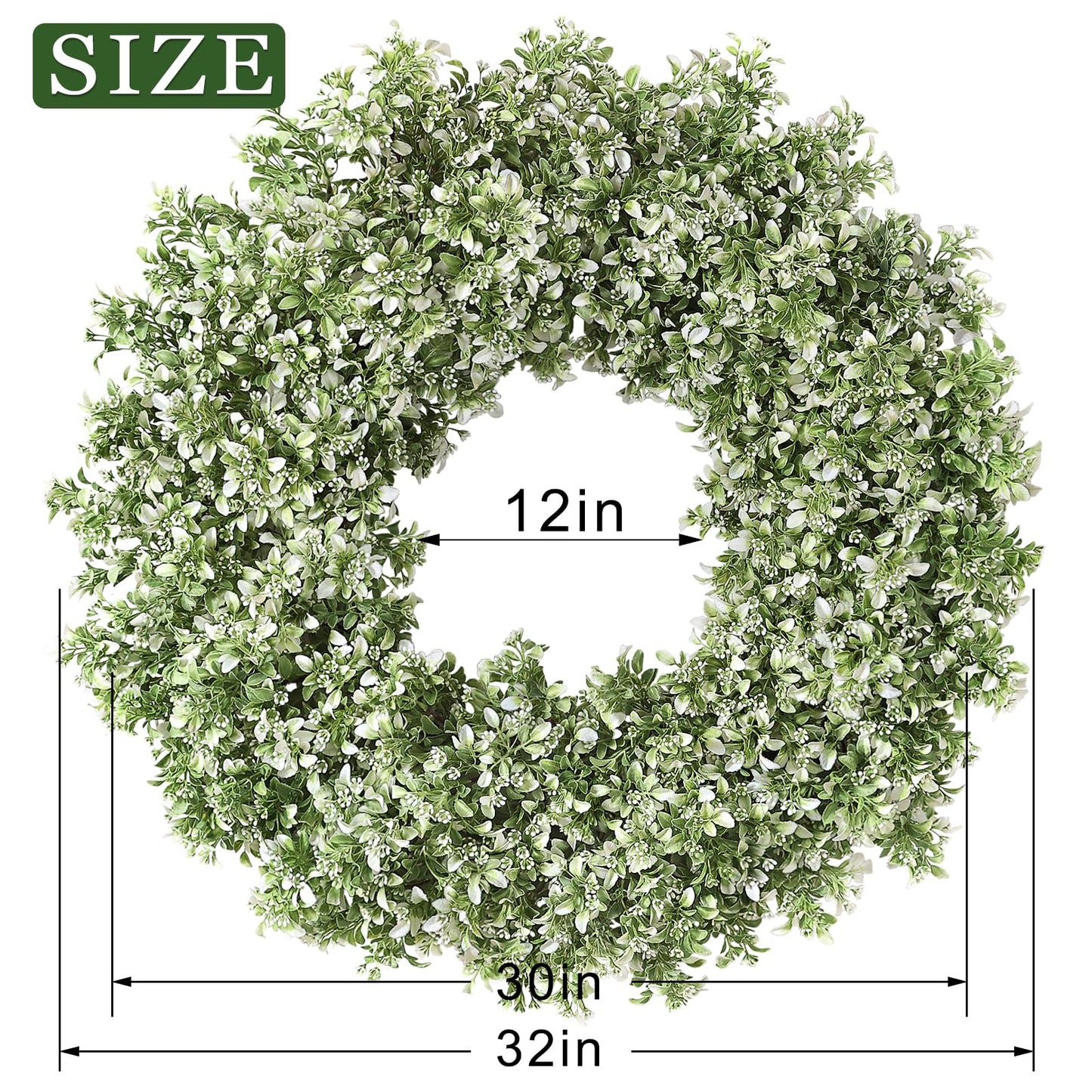 32" Large Artificial Boxwood Wreath for Front Door (White-Green) | Waterproof Fade Resistant,Premium Durable,Faux Aglaia Odorata Wreath,for Wall Window Farmhouse Outdoor All Seasons Decor