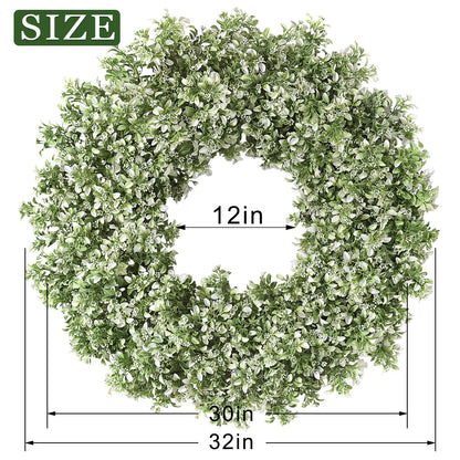 32" Large Artificial Boxwood Wreath for Front Door (White-Green) | Waterproof Fade Resistant,Premium Durable,Faux Aglaia Odorata Wreath,for Wall Window Farmhouse Outdoor All Seasons Decor