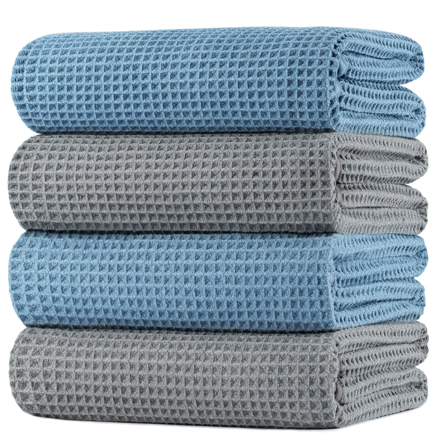 POLYTE 430 GSM Microfiber Oversize Quick Dry Lint Free Bath Towel, 60 x 30 in, 4 Pack (Waffle Weave)