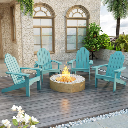 LUE BONA HDPS Adirondack Chairs Set, Fire Pit Outdoor Chair Weather Resistant with Cup Holder, Modern Plastic Chair Plastic for Patio, Deck, Proch, 350LBS, 4 Set, Dark Brown