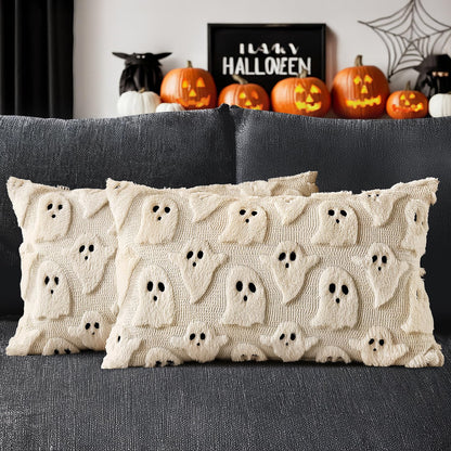 MIULEE Cute Ghost Halloween Pillow Covers 20x20 Inch Set of 2 White | Soft Plush Faux Fur Throw Pillows Spooky Fall Decorative Cushion Covers for Couch Sofa Bed Porch Living Room