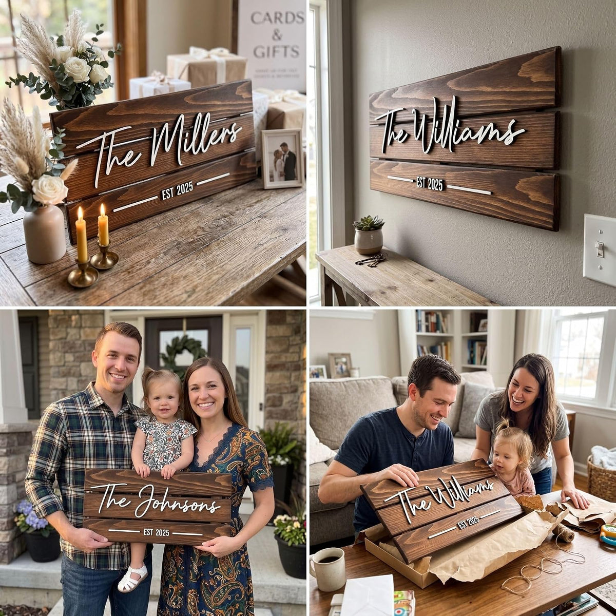 Wooden Name Sign Personalized and Custom, Solid Rustic Wood, Wedding Gifts for Couples, Home, Office, Family Last Name Established Signs, Est. Date Sign 28x13" (Large)