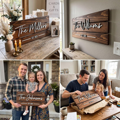 Wooden Name Sign Personalized and Custom, Solid Rustic Wood, Wedding Gifts for Couples, Home, Office, Family Last Name Established Signs, Est. Date Sign 28x13" (Large)