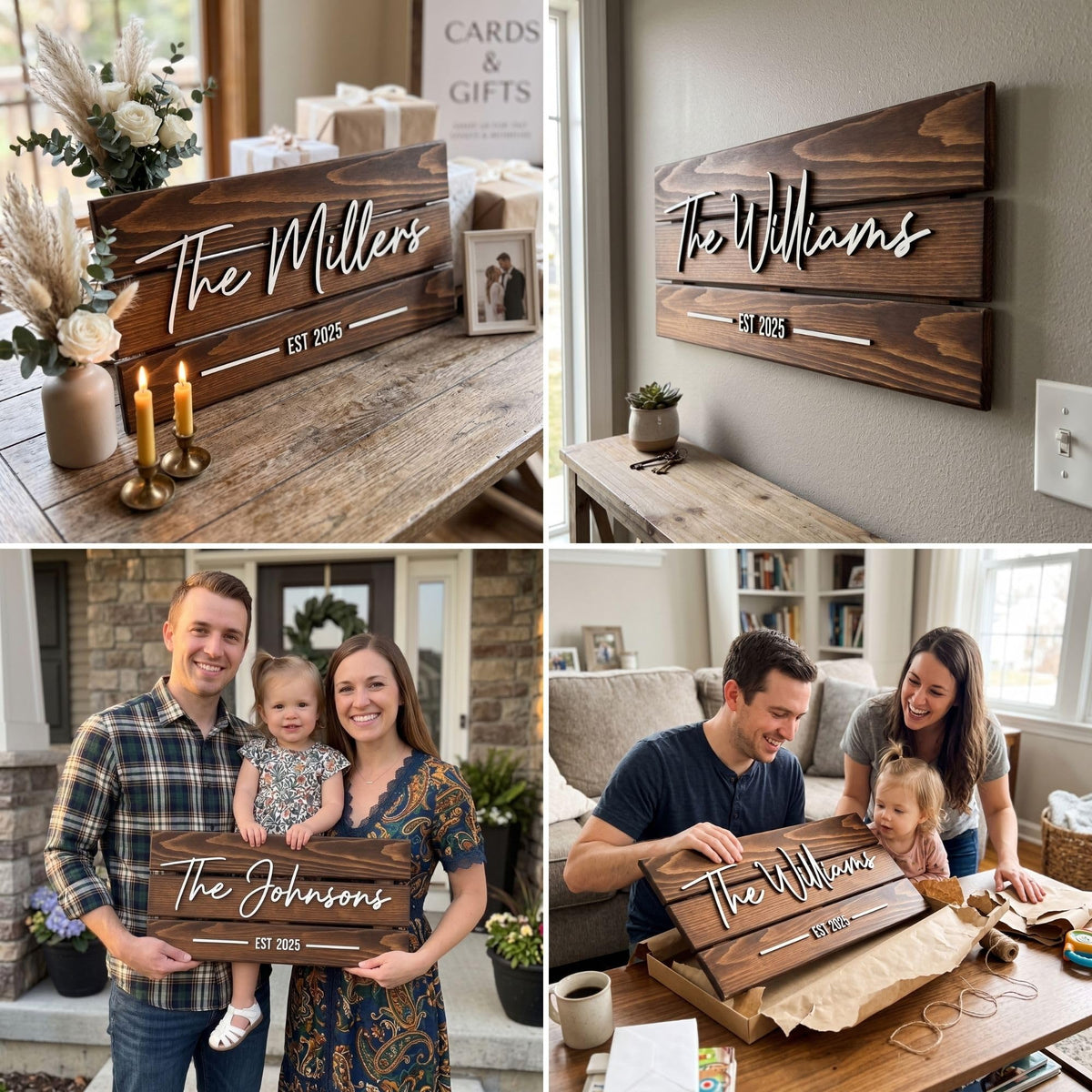 Wooden Name Sign Personalized and Custom, Solid Rustic Wood, Wedding Gifts for Couples, Home, Office, Family Last Name Established Signs, Est. Date Sign 28x13" (Large)
