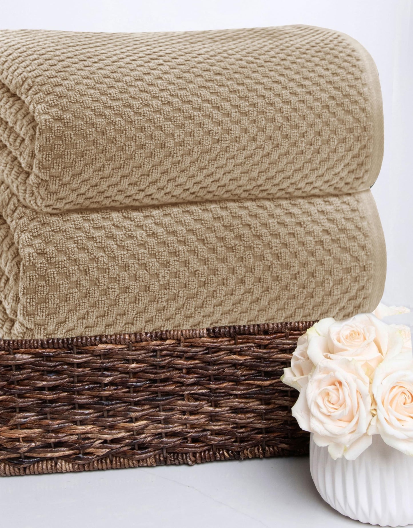 COTTON CRAFT- Euro Spa Set of 4 Luxury Waffle Weave Bath Towels, Oversized Pure Ringspun Cotton, 30 inch x 56 inch, White