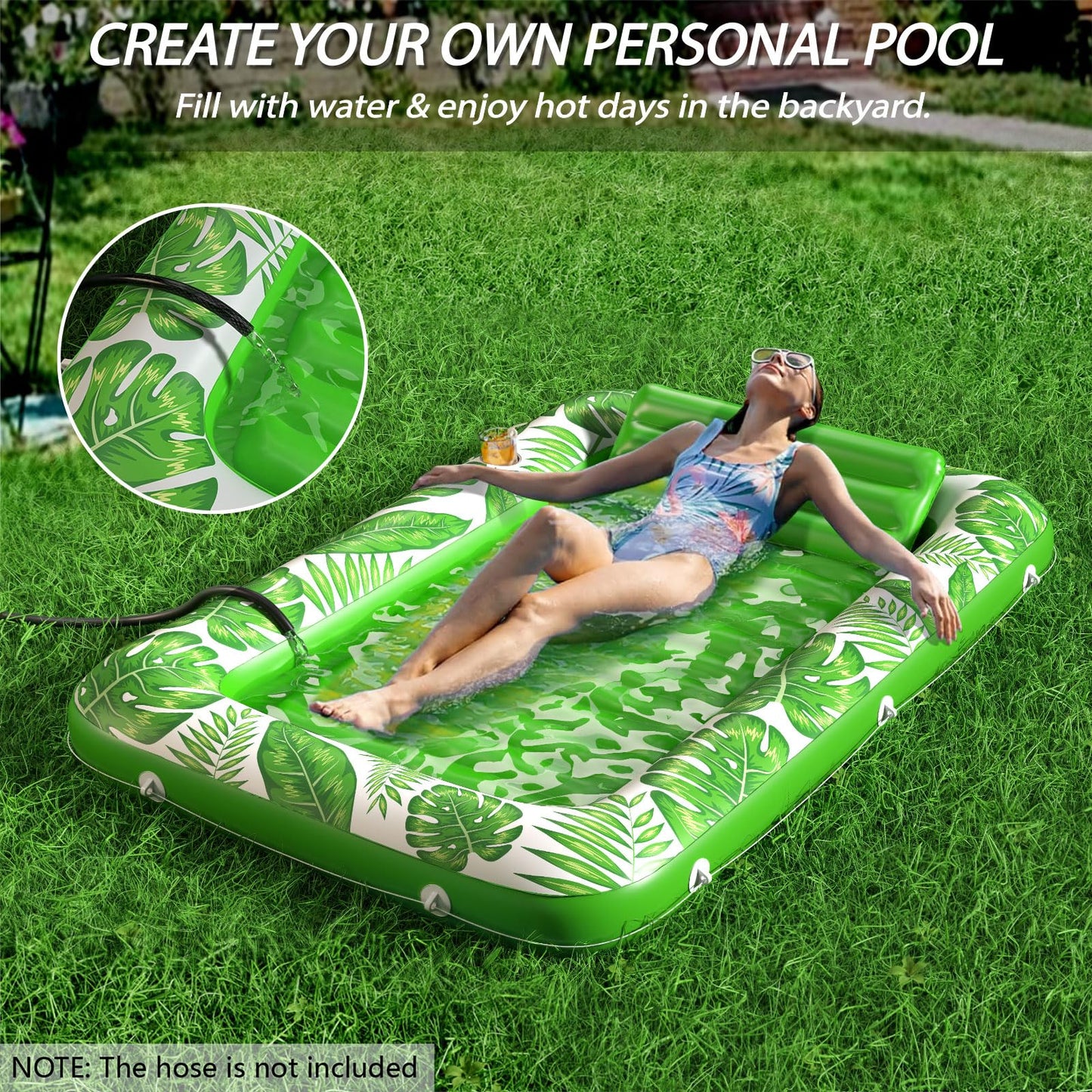 Inflatable Tanning Pool Lounger Float - Jasonwell 4 in 1 Sun Tan Tub Sunbathing Pool Lounge Raft Floatie Toys Water Filled Tanning Bed Mat Pad for Adult Blow Up Kiddie Pool Kids Ball Pit Pool (L)