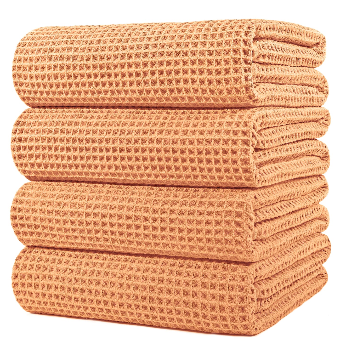 POLYTE 430 GSM Microfiber Oversize Quick Dry Lint Free Bath Towel, 60 x 30 in, 4 Pack (Waffle Weave)