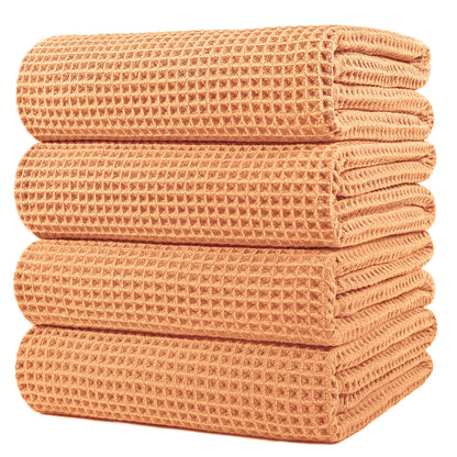 POLYTE 430 GSM Microfiber Oversize Quick Dry Lint Free Bath Towel, 60 x 30 in, 4 Pack (Waffle Weave)