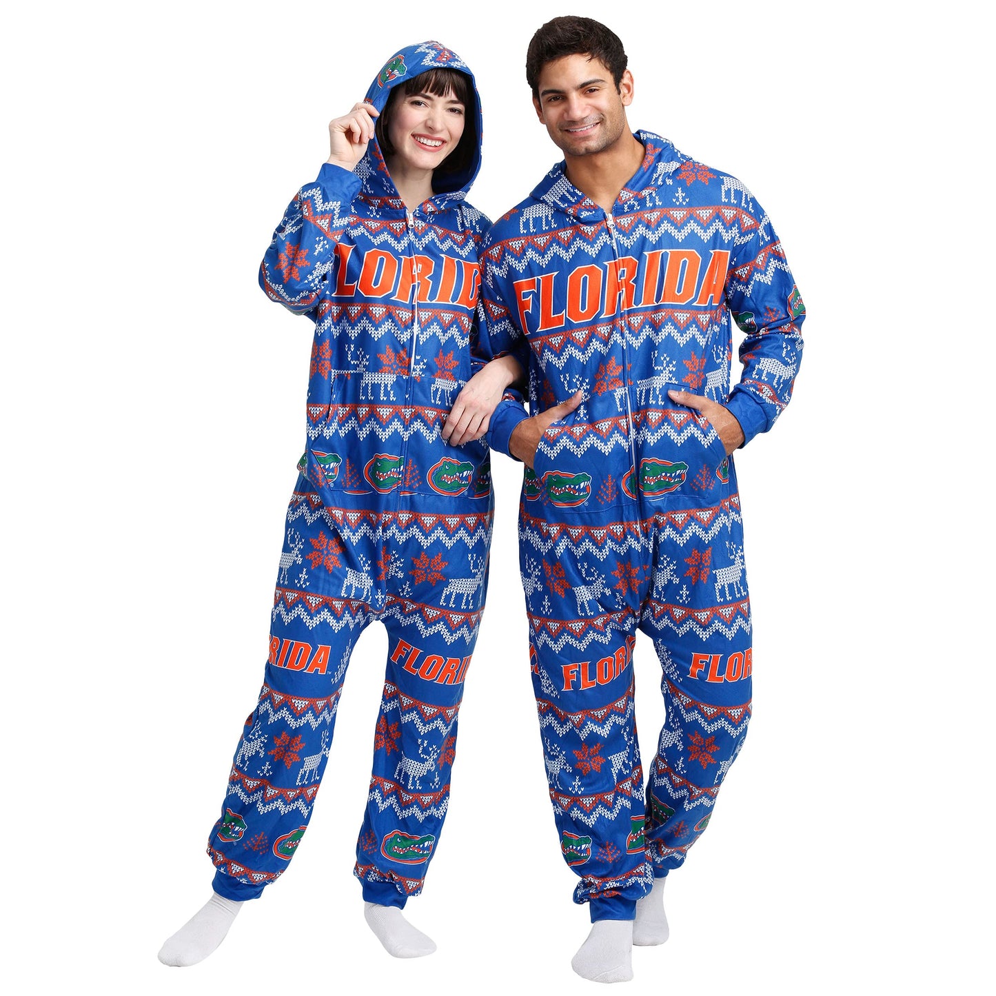 FOCO Unisex NCAA College Team Ugly Pattern Matching Holiday Pajamas One Piece Onesie