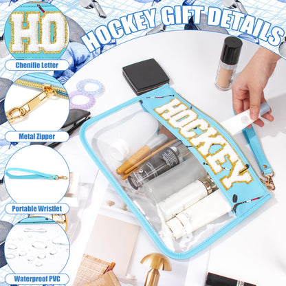 BuyCard Soccer Gift Makeup Bag with Chenille Letter Patch, Clear Cosmetic Pouch PVC Organizer Purse, Waterproof Travel Bag, Portable Toiletry Storage Bag for Her Friends