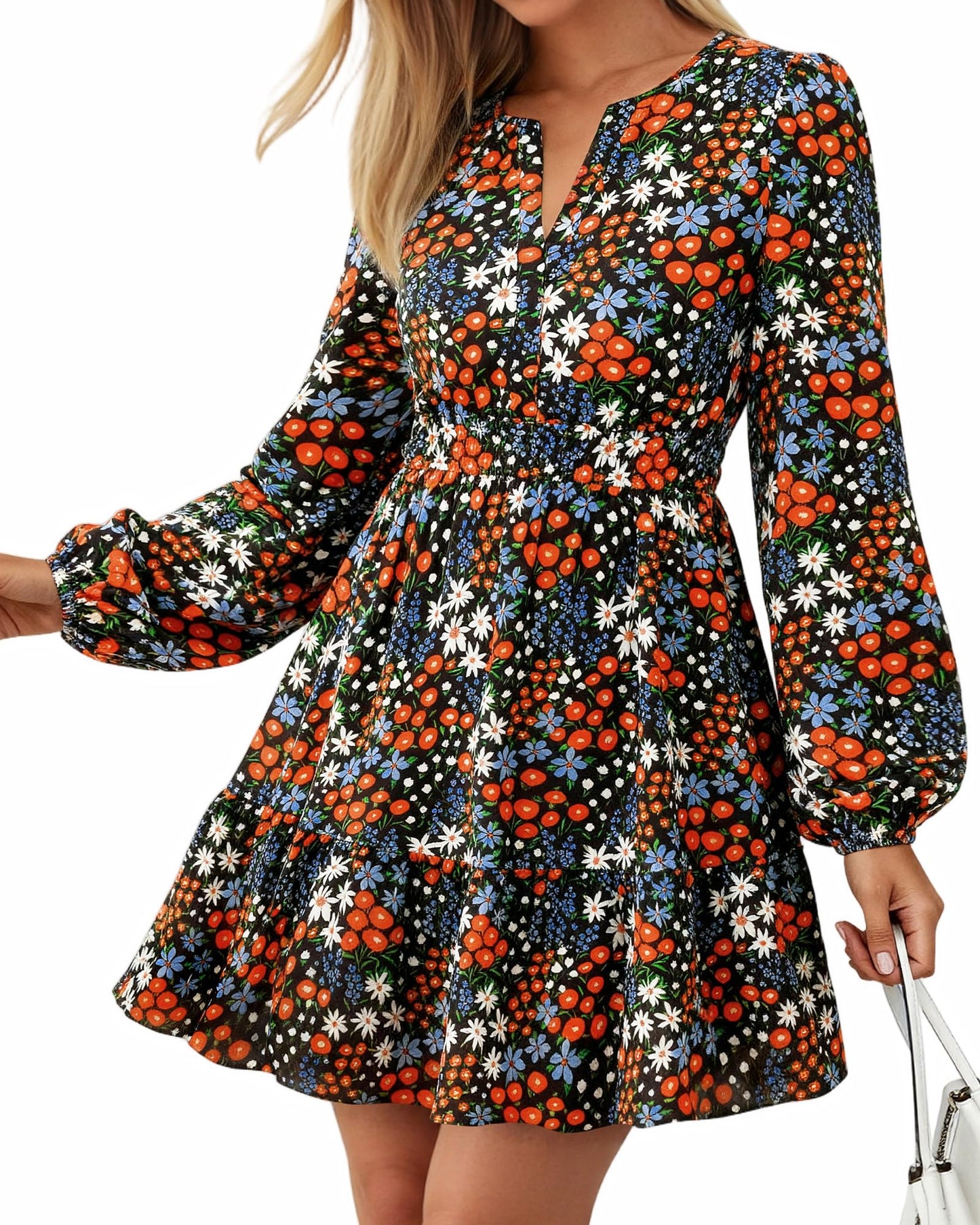 BTFBM Women’s Floral Long Sleeve Mini Dress