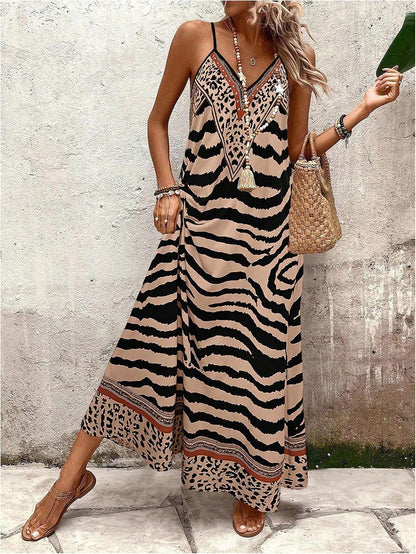 GORGLITTER Women's Animal Print Boho Flowy Maxi Dress