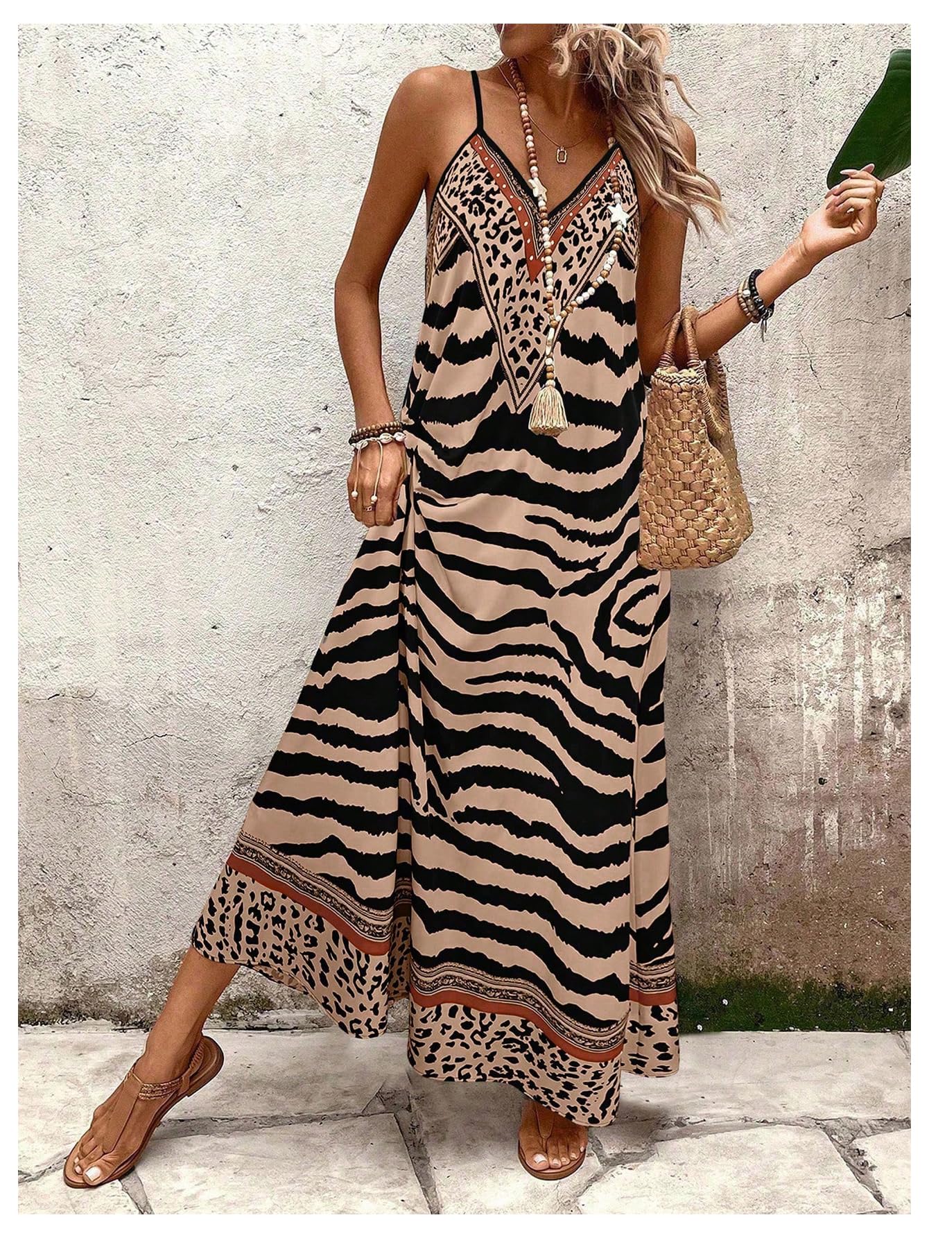 GORGLITTER Women's Animal Print Boho Flowy Maxi Dress