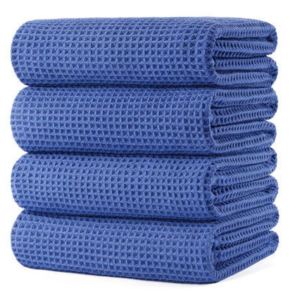 POLYTE 430 GSM Microfiber Oversize Quick Dry Lint Free Bath Towel, 60 x 30 in, 4 Pack (Waffle Weave)