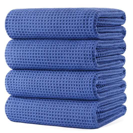 POLYTE 430 GSM Microfiber Oversize Quick Dry Lint Free Bath Towel, 60 x 30 in, 4 Pack (Waffle Weave)