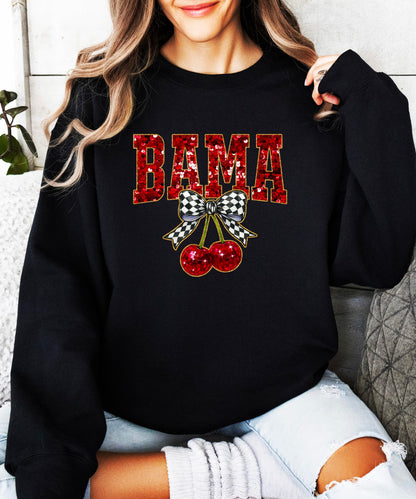 Olive Loves Apple Bama Red Ink-Printed Sequins Sweatshirt for Women & Teens Alabama Fall Sports Sweater