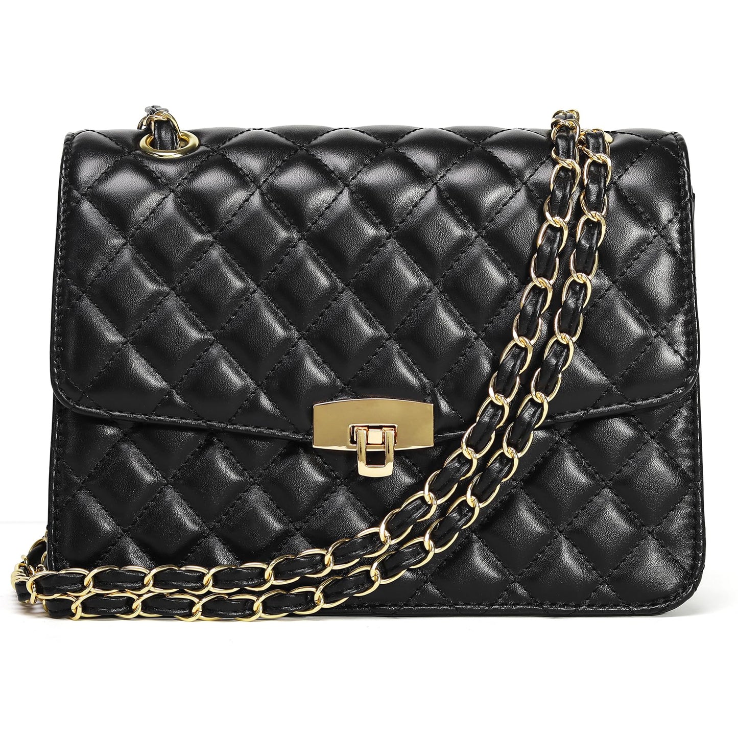Quilted Leather Crossbody Bags for Women Trendy Ladies Shoulder Purse Satchel HandBag with Chain Strap
