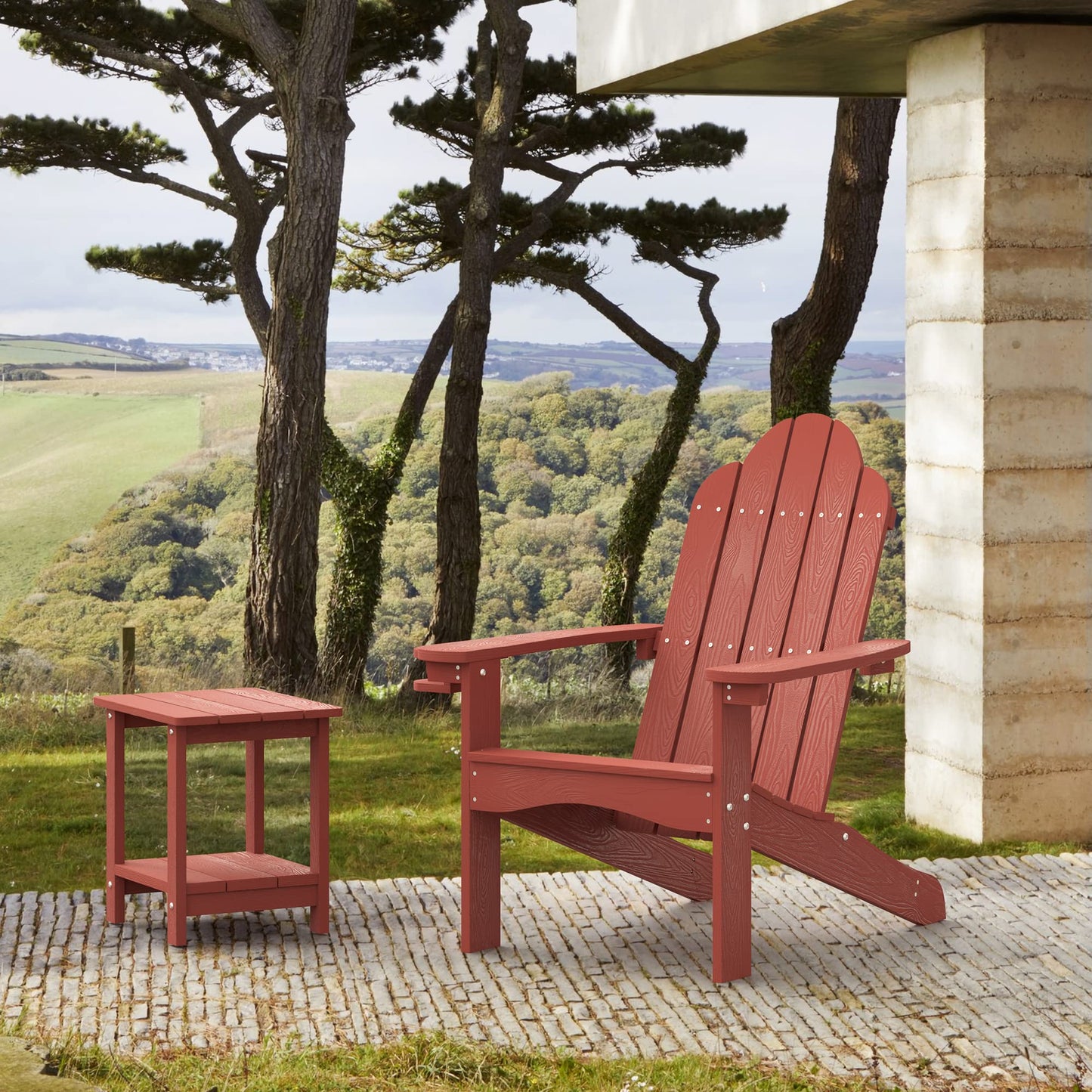 LUE BONA HDPS Adirondack Chairs Set, Fire Pit Outdoor Chair Weather Resistant with Cup Holder, Modern Plastic Chair Plastic for Patio, Deck, Proch, 350LBS, 4 Set, Dark Brown