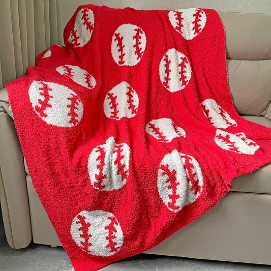 Cozy Baseball Pattern Blanket Perfect Lightweight Bedding for Adults, Soft, Warm, and Plush Soccer Sports Blanket Great for Bed Sofa (Baseball-Red, 51"x63")