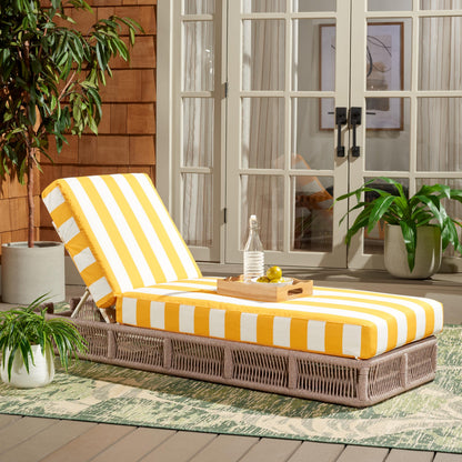 SAFAVIEH Outdoor - Gillian Chaise Lounge Chair - Tan & White - Steel and Woven Rope - Adjustable 5-Position Backrest - Ideal for Patio, Deck, Poolside, Backyard (PAT7527A)