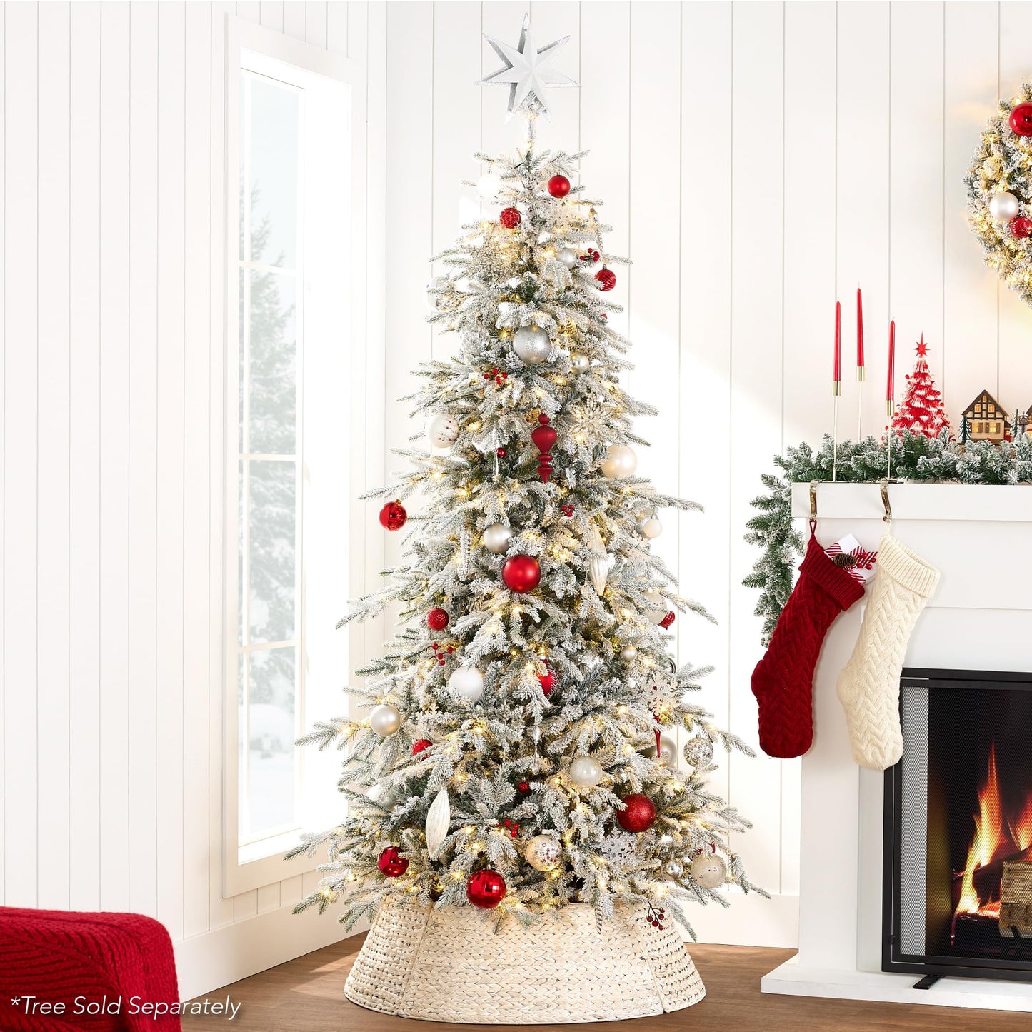 Best Choice Products 42in Christmas Tree Collar, Woven Hyacinth 4-Piece Holiday Rattan Tree Skirt Accessory for Home w/Cord Cut-Out - Chestnut
