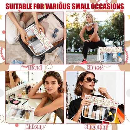 BuyCard Soccer Gift Makeup Bag with Chenille Letter Patch, Clear Cosmetic Pouch PVC Organizer Purse, Waterproof Travel Bag, Portable Toiletry Storage Bag for Her Friends