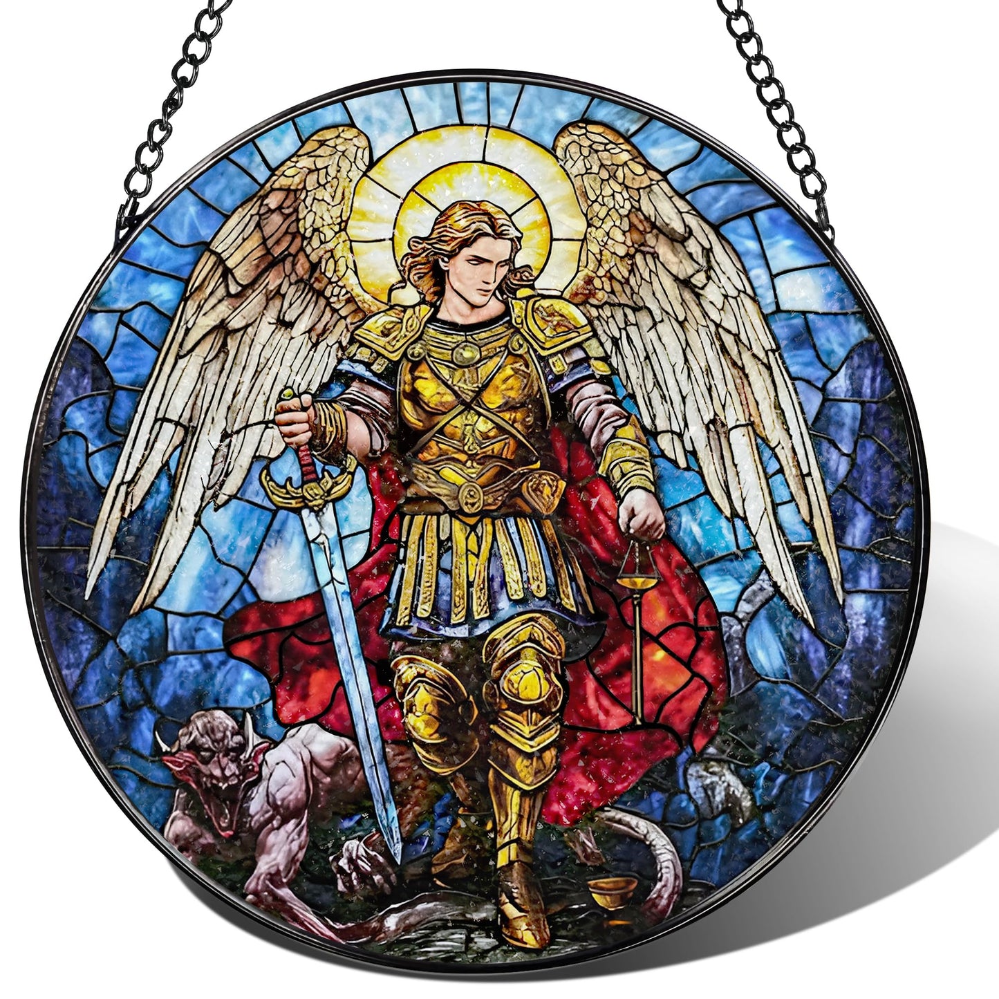 8-Inch Jesus with Cardinals Suncatcher Ornament, Stained Glass Window Hanging & Religious Christmas Ornament, Christian Window Decor — Memorial Gift, Christian Gifts for Her, Religious Gifts