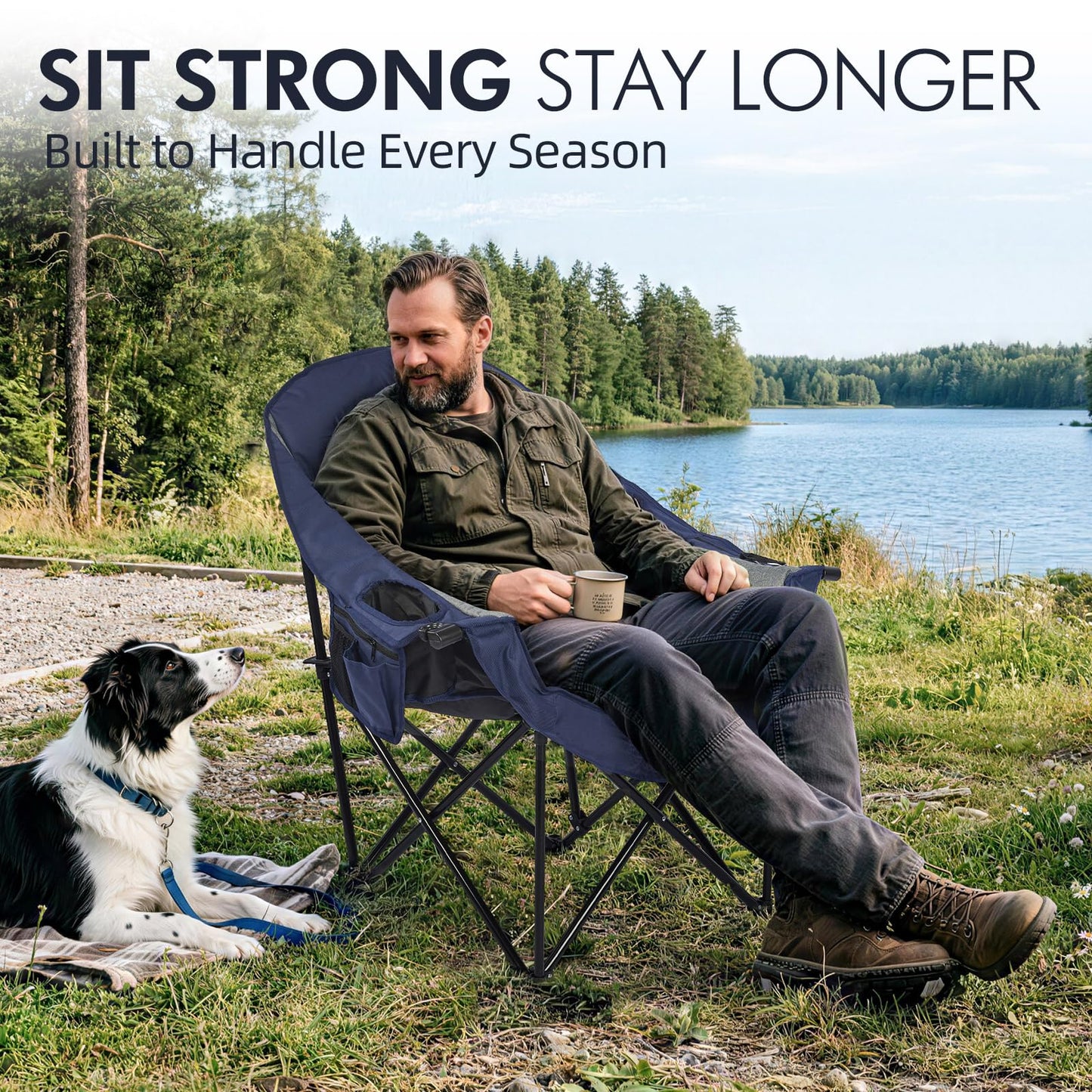 Oversized Camping Chairs for Adults - Heavy Duty Padded Outdoor Camp Chair