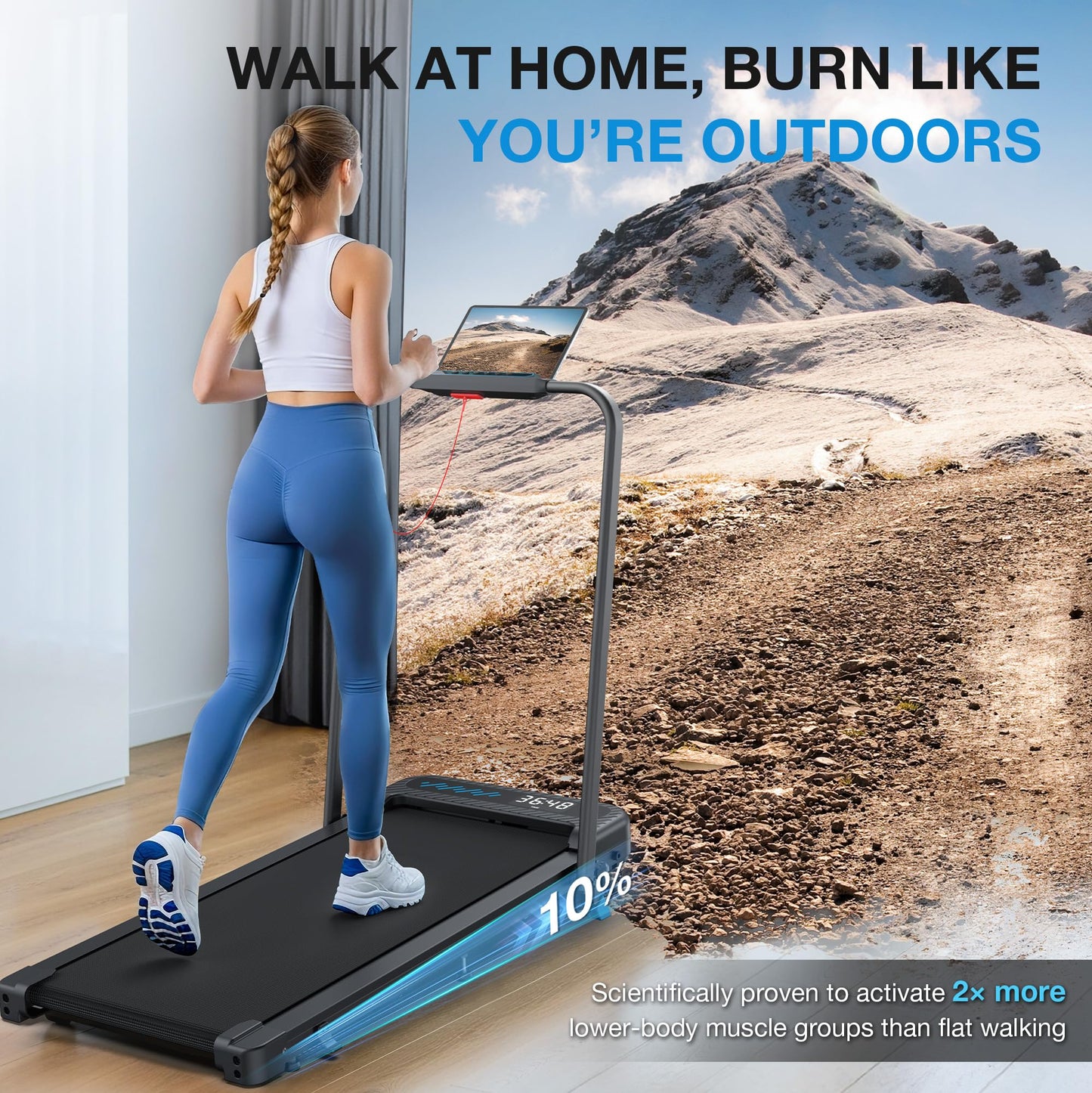 WELLFIT Folding Treadmill for Home, Walking Pad with Incline and Handle Bar | 320+lbs Capacity,Under Desk Treadmill for Home Small Office,Low Noise Treadmills with Smart Voice Control for Jogging Running