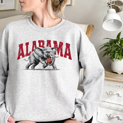 Alabama Elephant Football Sweatshirt – Vintage Sport Grey Crewneck Pullover – Retro Game Day Apparel for Men & Women