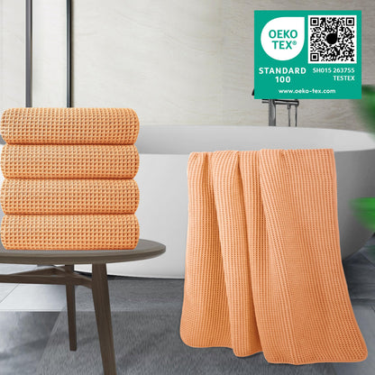 POLYTE 430 GSM Microfiber Oversize Quick Dry Lint Free Bath Towel, 60 x 30 in, 4 Pack (Waffle Weave)