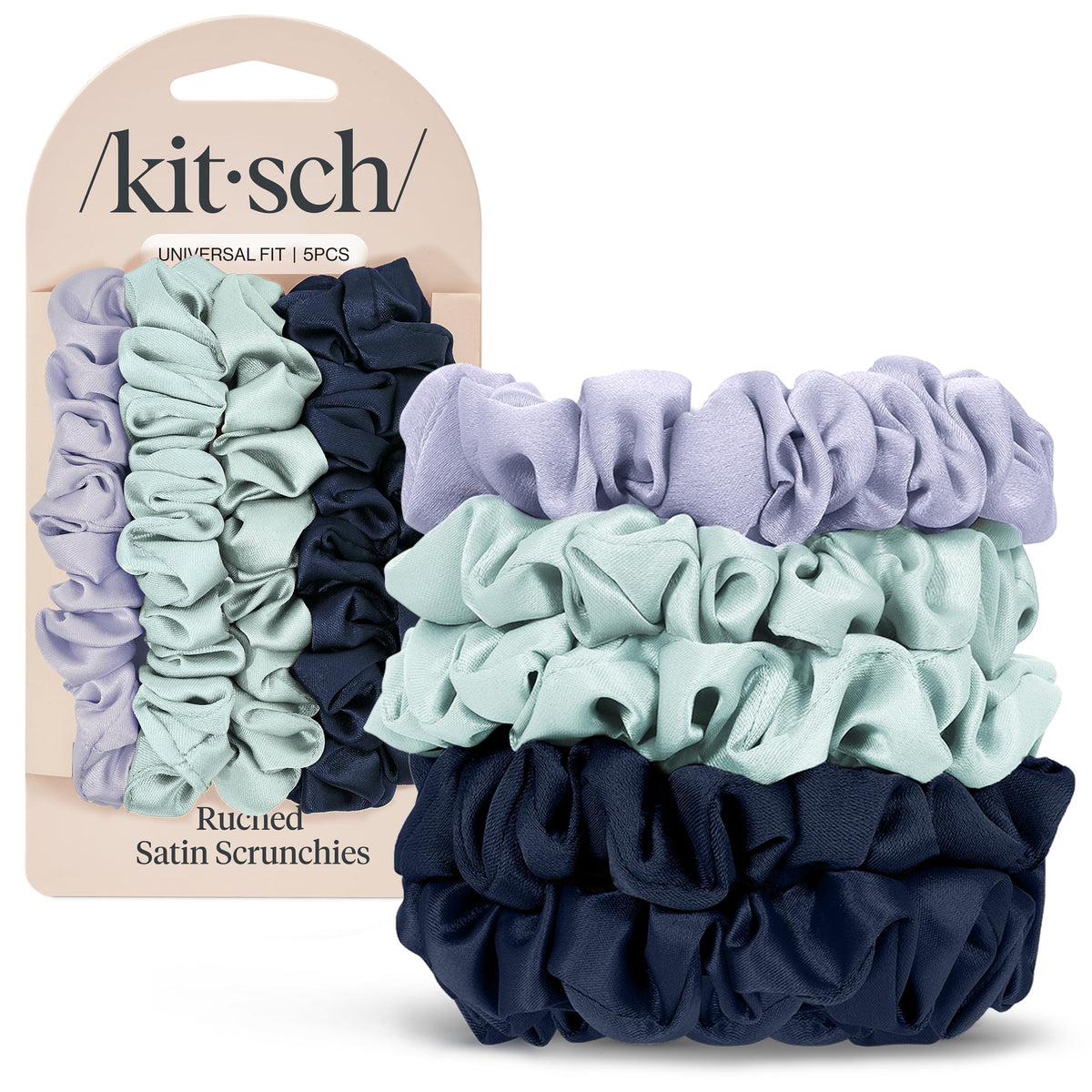 Kitsch Ultra-Petite Satin Scrunchies for Women - Cherry Blossom, 5pcs