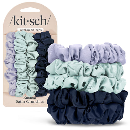 Kitsch Ultra-Petite Satin Scrunchies for Women - Cherry Blossom, 5pcs