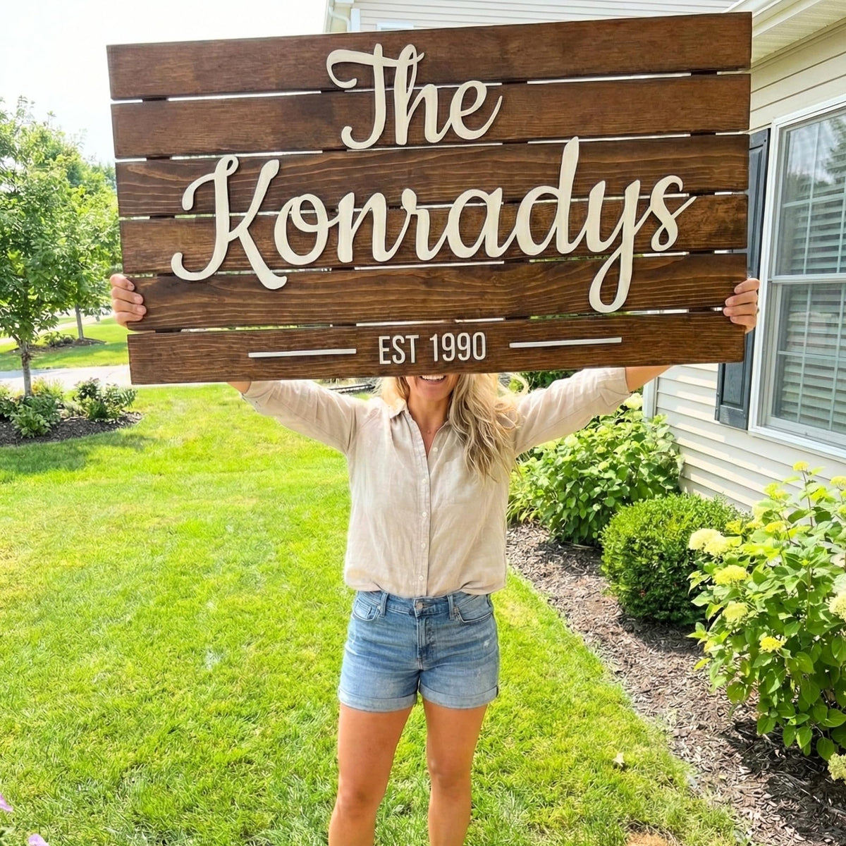 Wooden Name Sign Personalized and Custom, Solid Rustic Wood, Wedding Gifts for Couples, Home, Office, Family Last Name Established Signs, Est. Date Sign 28x13" (Large)