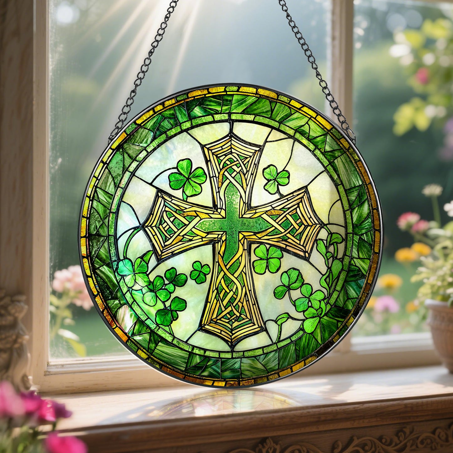 8-Inch Jesus with Cardinals Suncatcher Ornament, Stained Glass Window Hanging & Religious Christmas Ornament, Christian Window Decor — Memorial Gift, Christian Gifts for Her, Religious Gifts