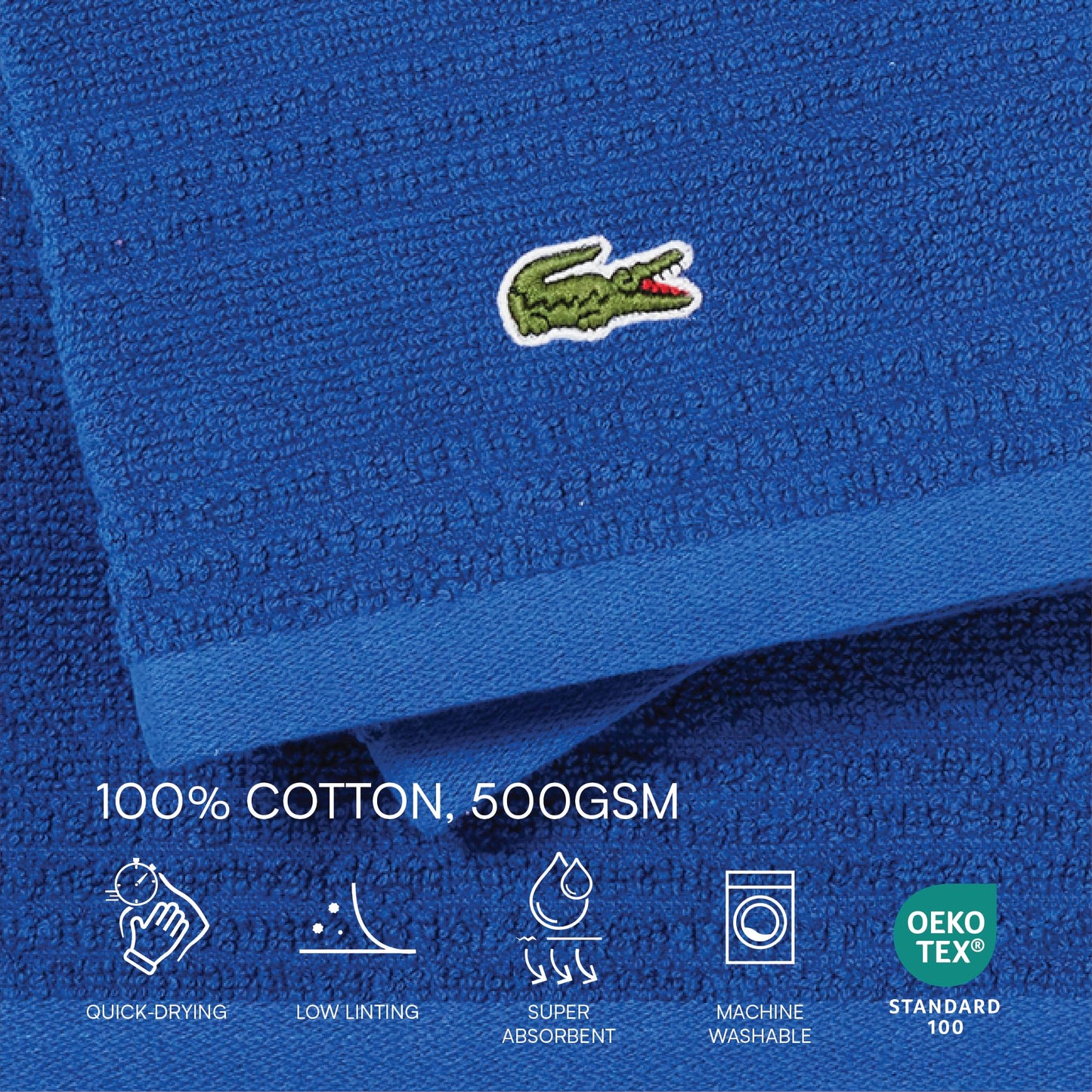 Lacoste Grand Slam 6-Piece Towel Set – Soft and Absorbent 100% Cotton Towels for Bathroom, Quick-Drying – Includes 2 Bath Towels, 2 Hand Towels, 2 Washcloths, Magenta